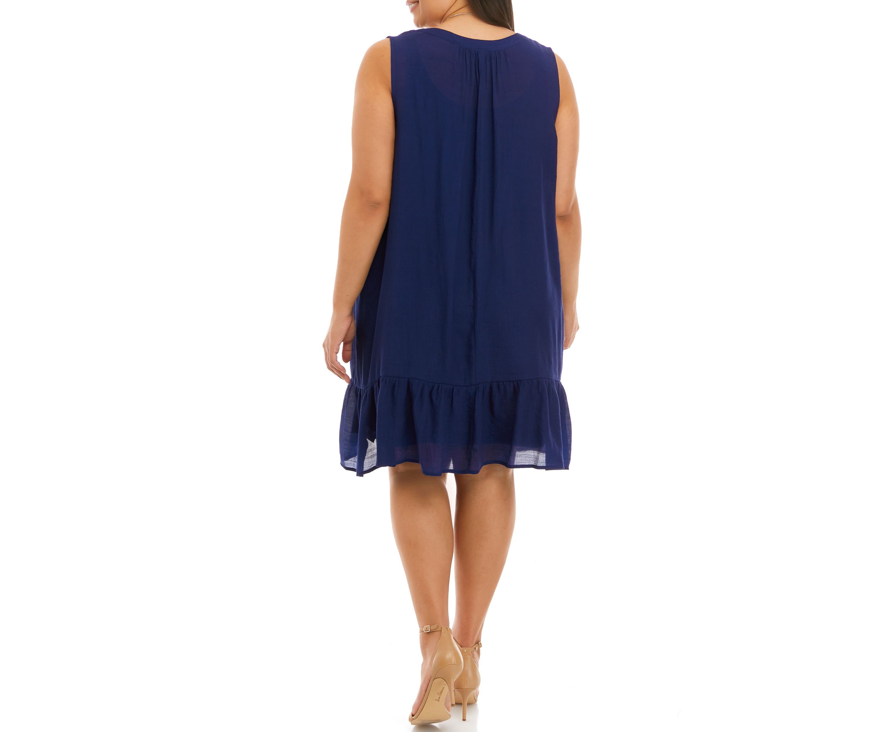 Plus Size Sleeveless Notch Dress with Necklace 