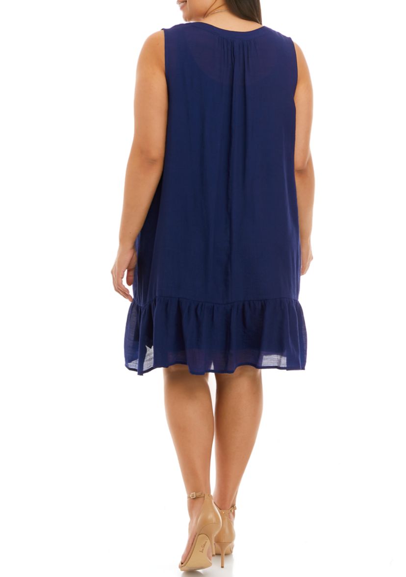 Plus Size Sleeveless Notch Dress with Necklace 