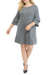 Plus Size Bell Sleeve Fuzzy Dress with Necklace 