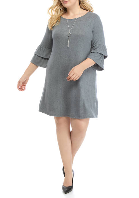 AGB Plus Size Bell Sleeve Fuzzy Dress with