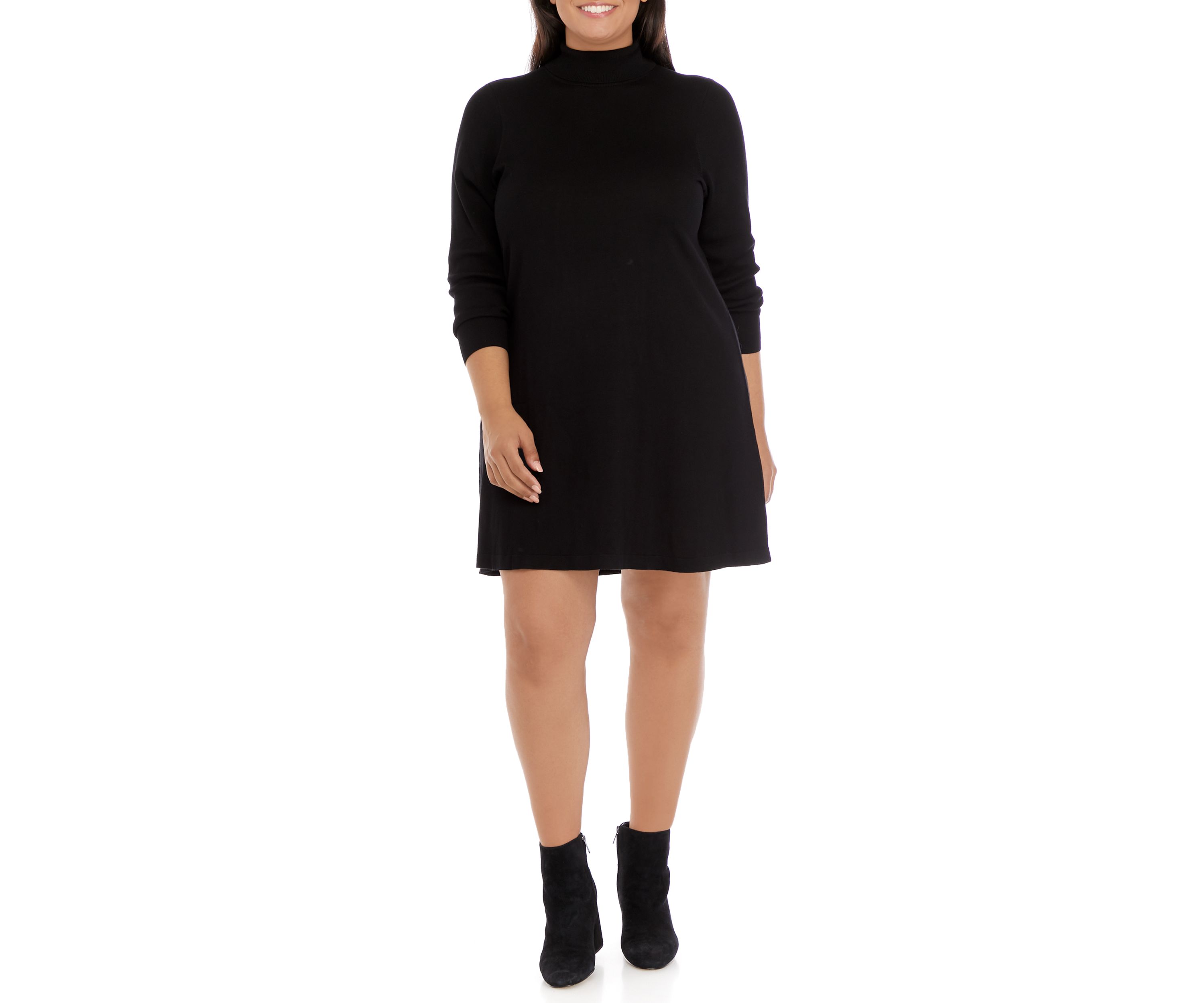 Plus Size Long Sleeve Turtleneck A-Line Dress 