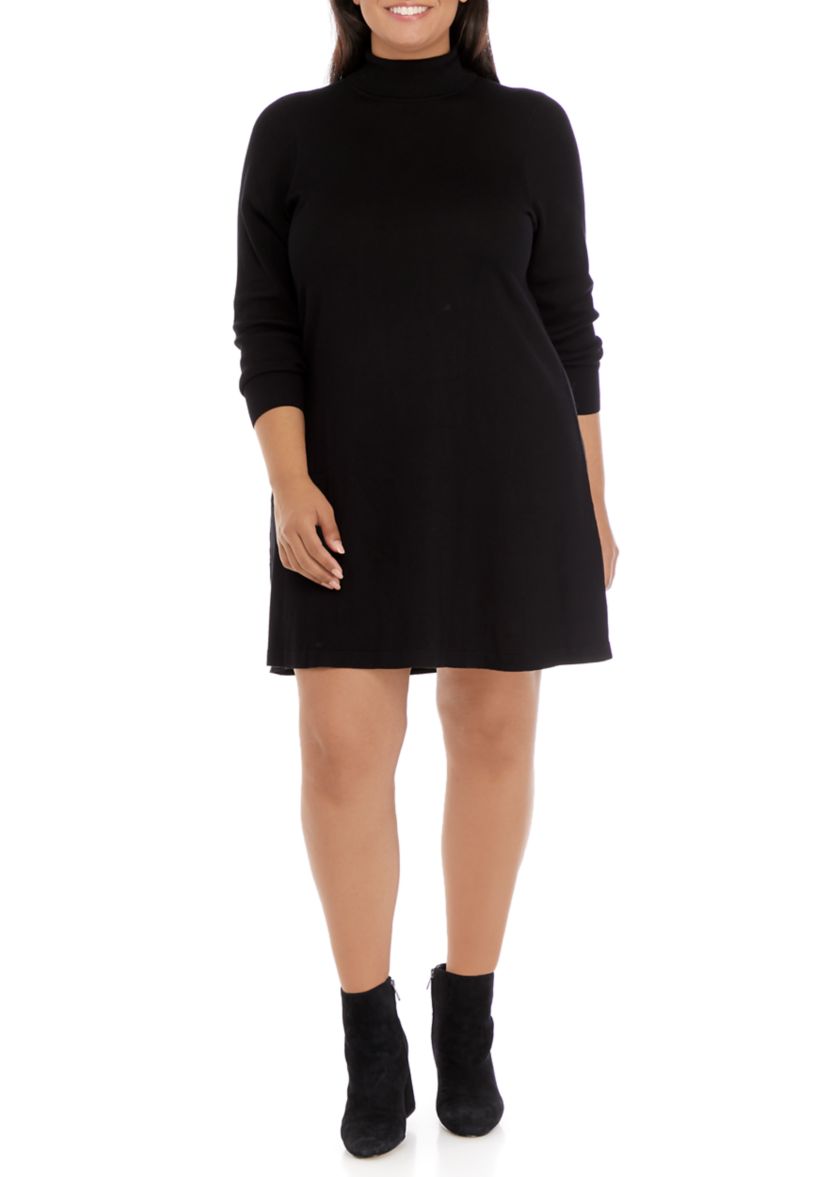 Plus Size Long Sleeve Turtleneck A-Line Dress 
