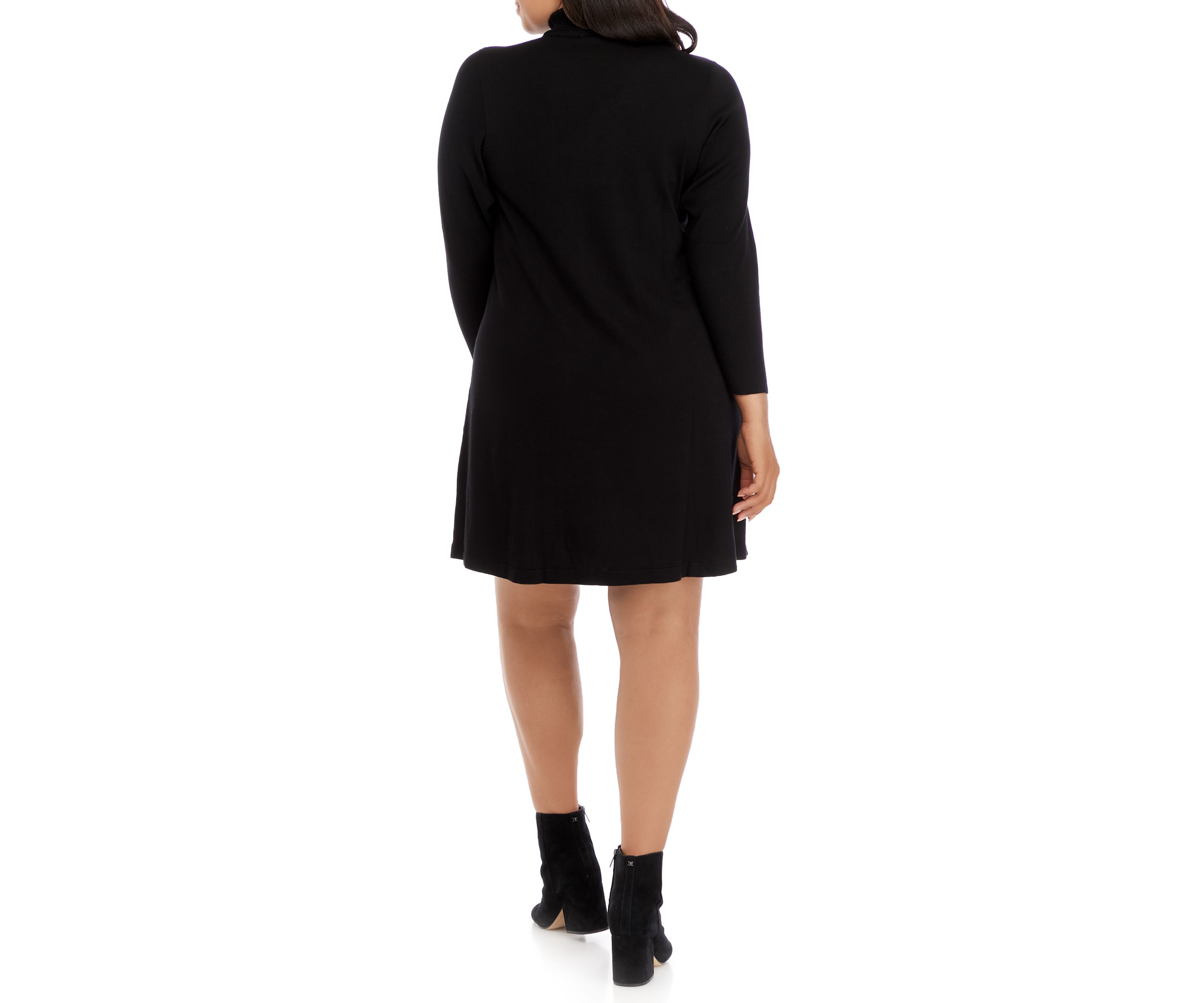 Plus Size Long Sleeve Turtleneck A-Line Dress 