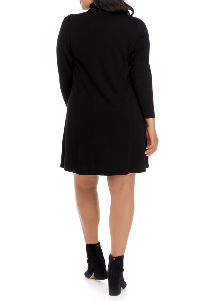 Plus Size Long Sleeve Turtleneck A-Line Dress 