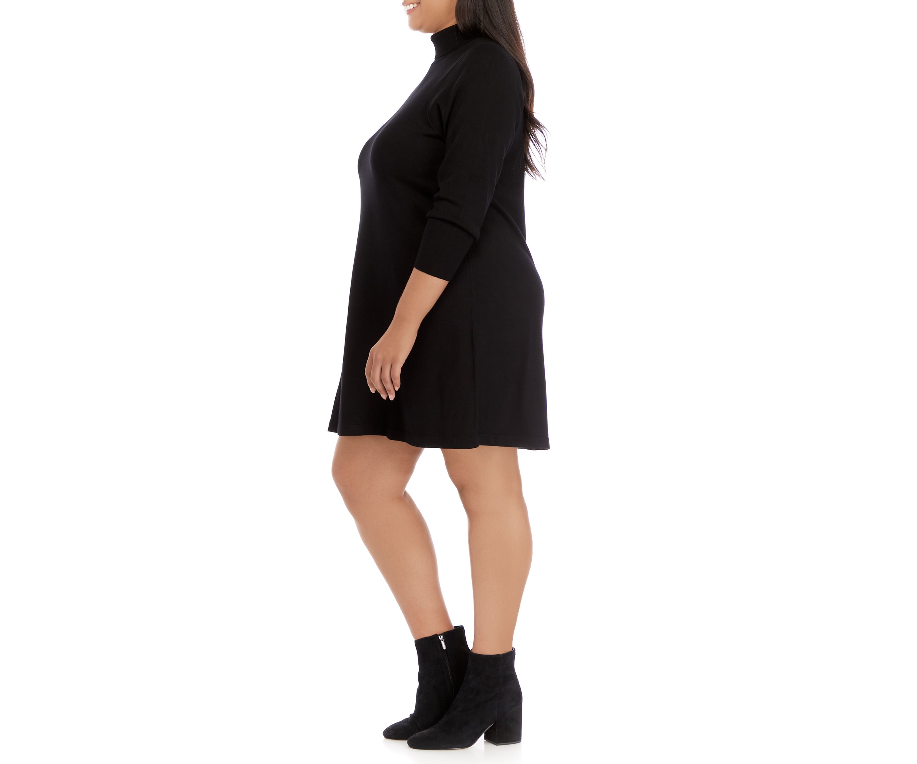 Plus Size Long Sleeve Turtleneck A-Line Dress 