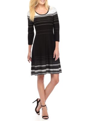 Nine West Striped Fit And Flare Sweater Dress 