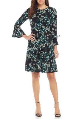 nine west bell sleeve floral fit and flare dres