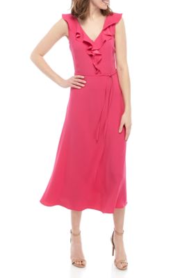 nine west sleeveless v neck solid crepe dres