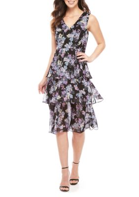 Nine West Sleeveless V Neck Tier Midi Dress | belk