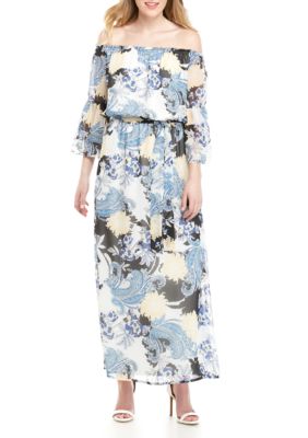 Nine West Women's Sleeveless Maxi Dress - Flowy Flounce Detail & Geo Print