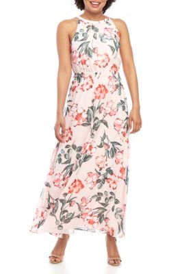 nine west smocked halter floral maxi dres