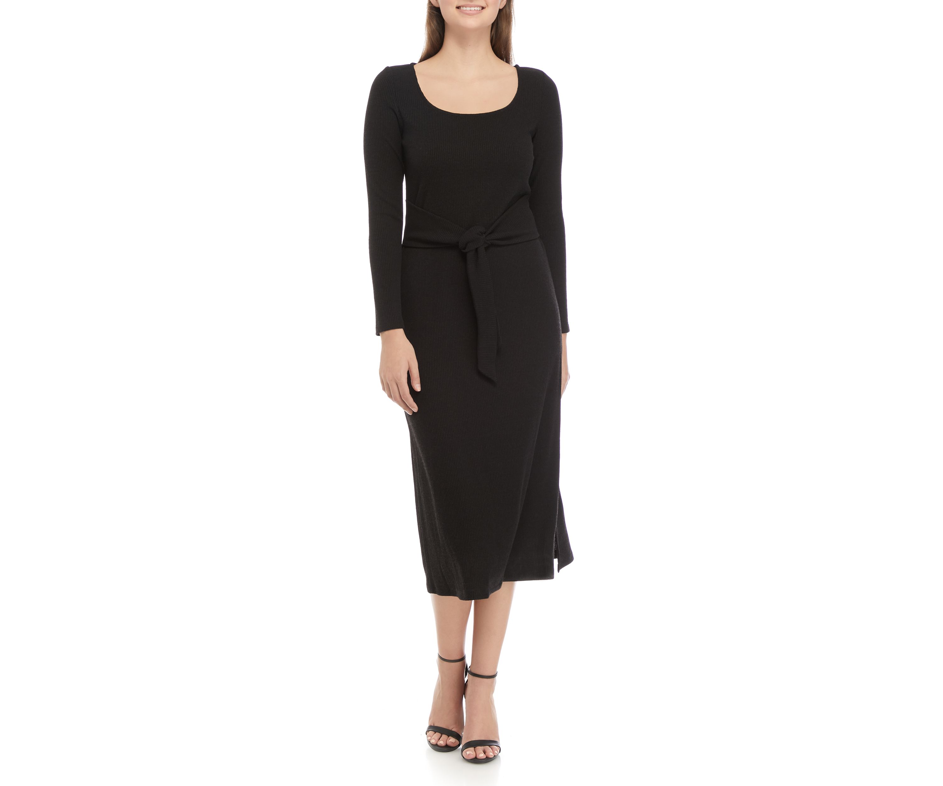 Womens Long Sleeve Tie Front Sweater Knit Dress