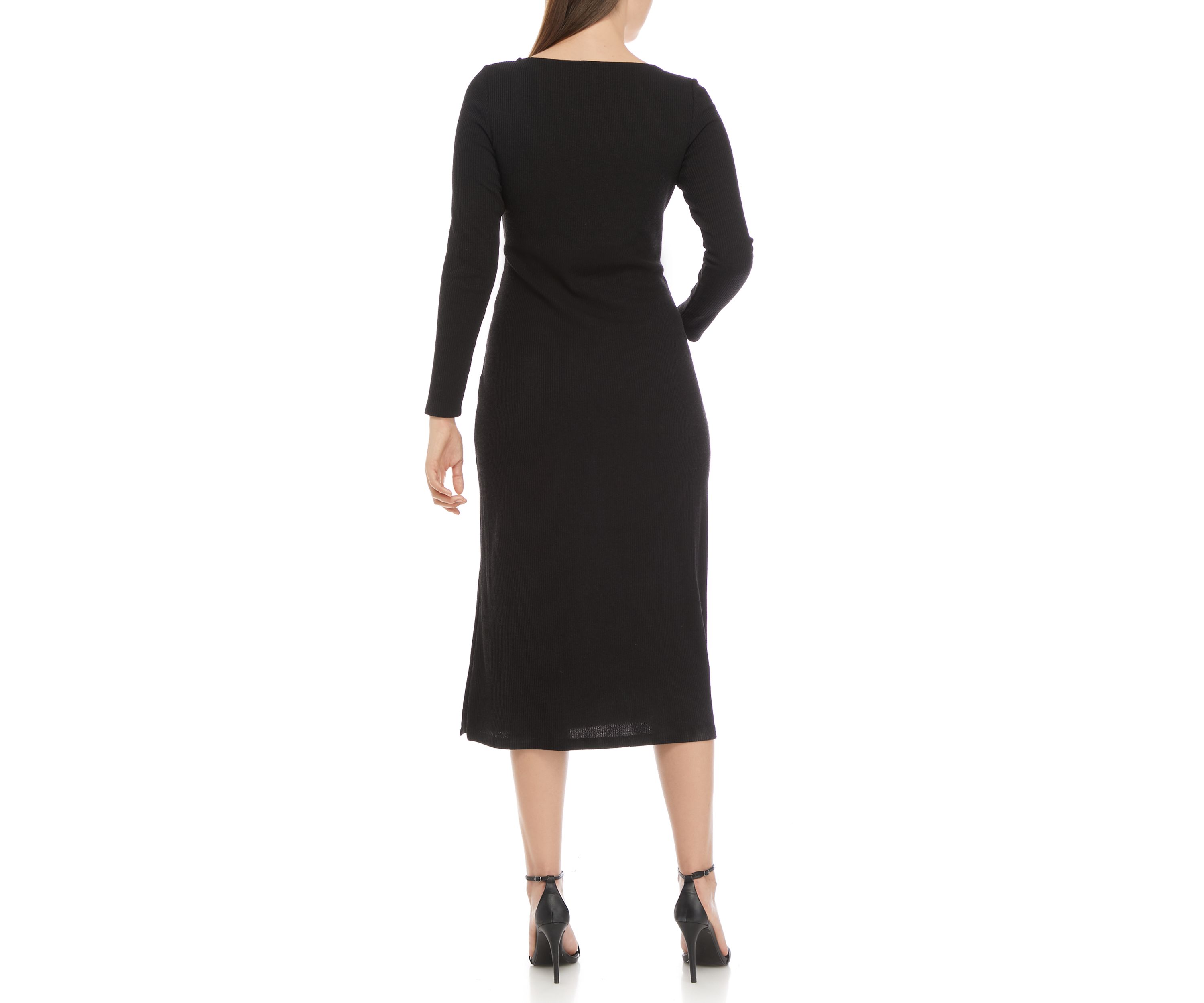 Womens Long Sleeve Tie Front Sweater Knit Dress