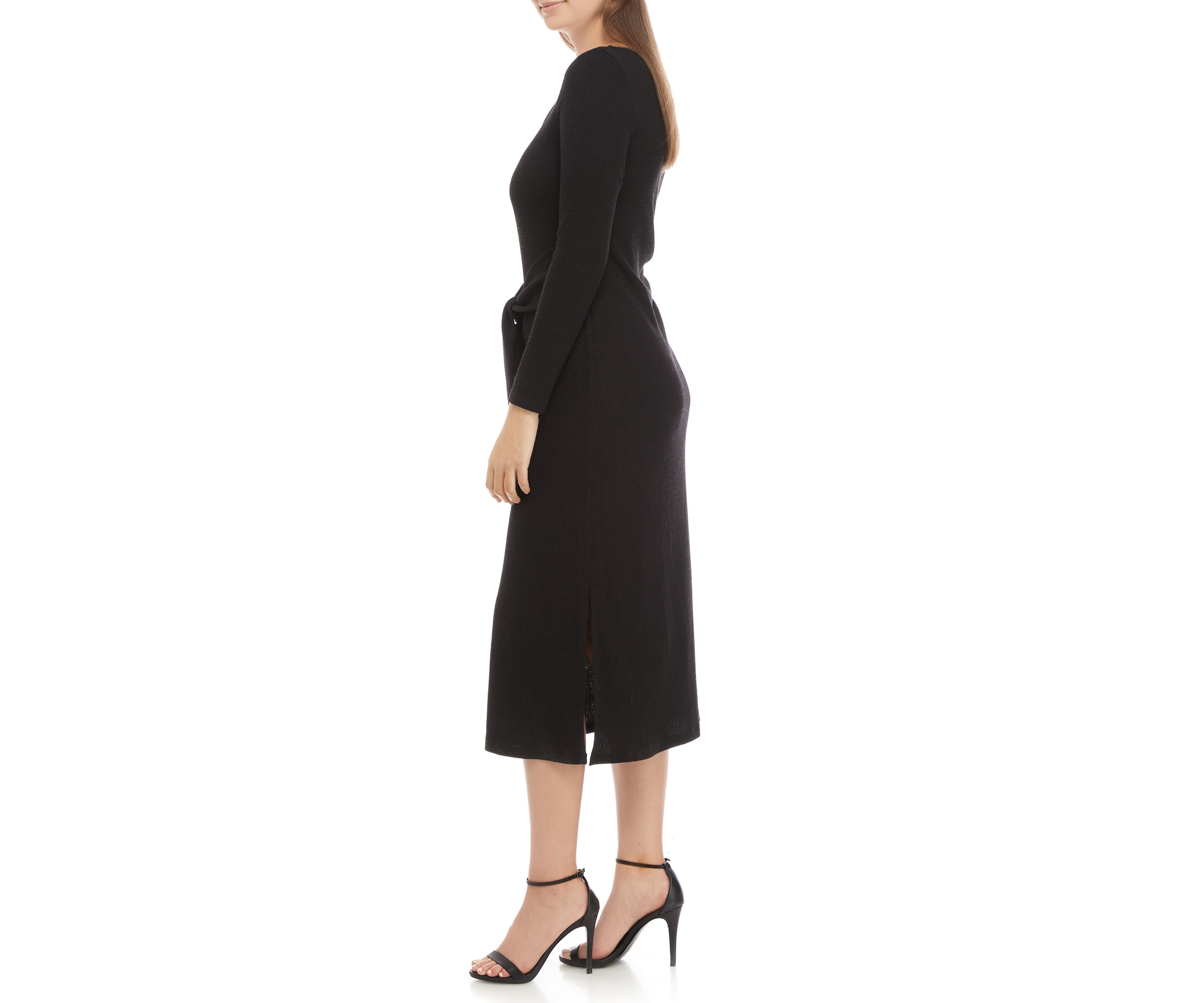 Womens Long Sleeve Tie Front Sweater Knit Dress