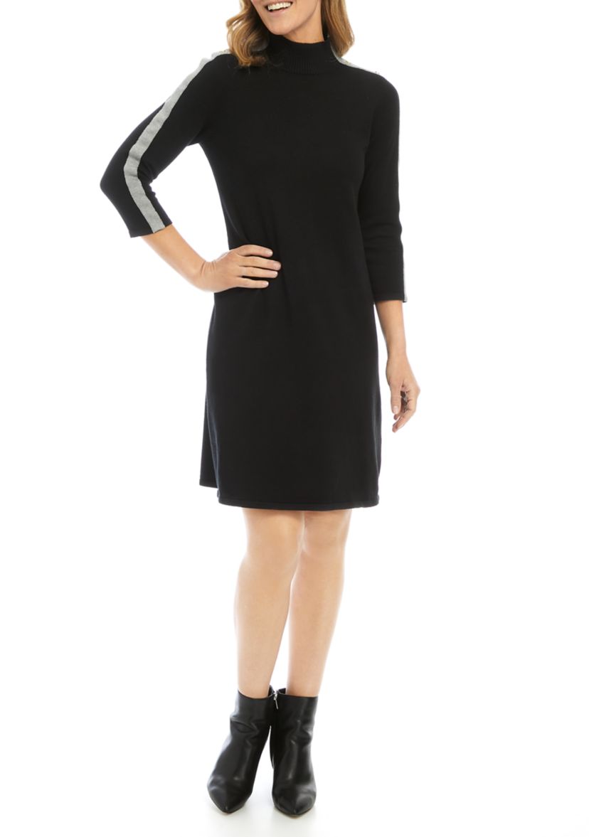 Womens Button Shoulder Stripe Sweater Dress