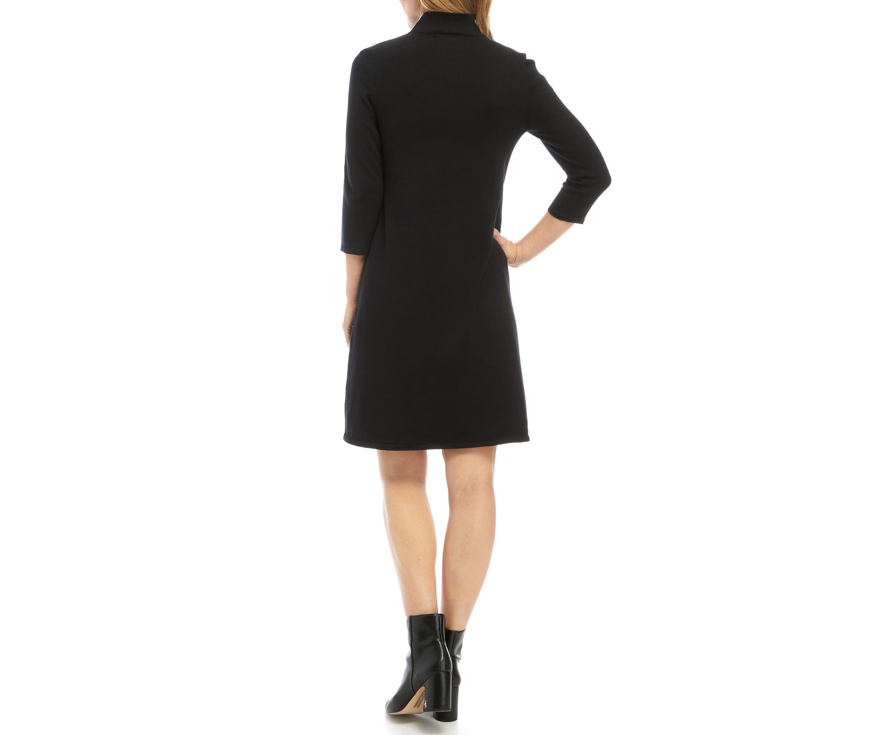 Womens Button Shoulder Stripe Sweater Dress