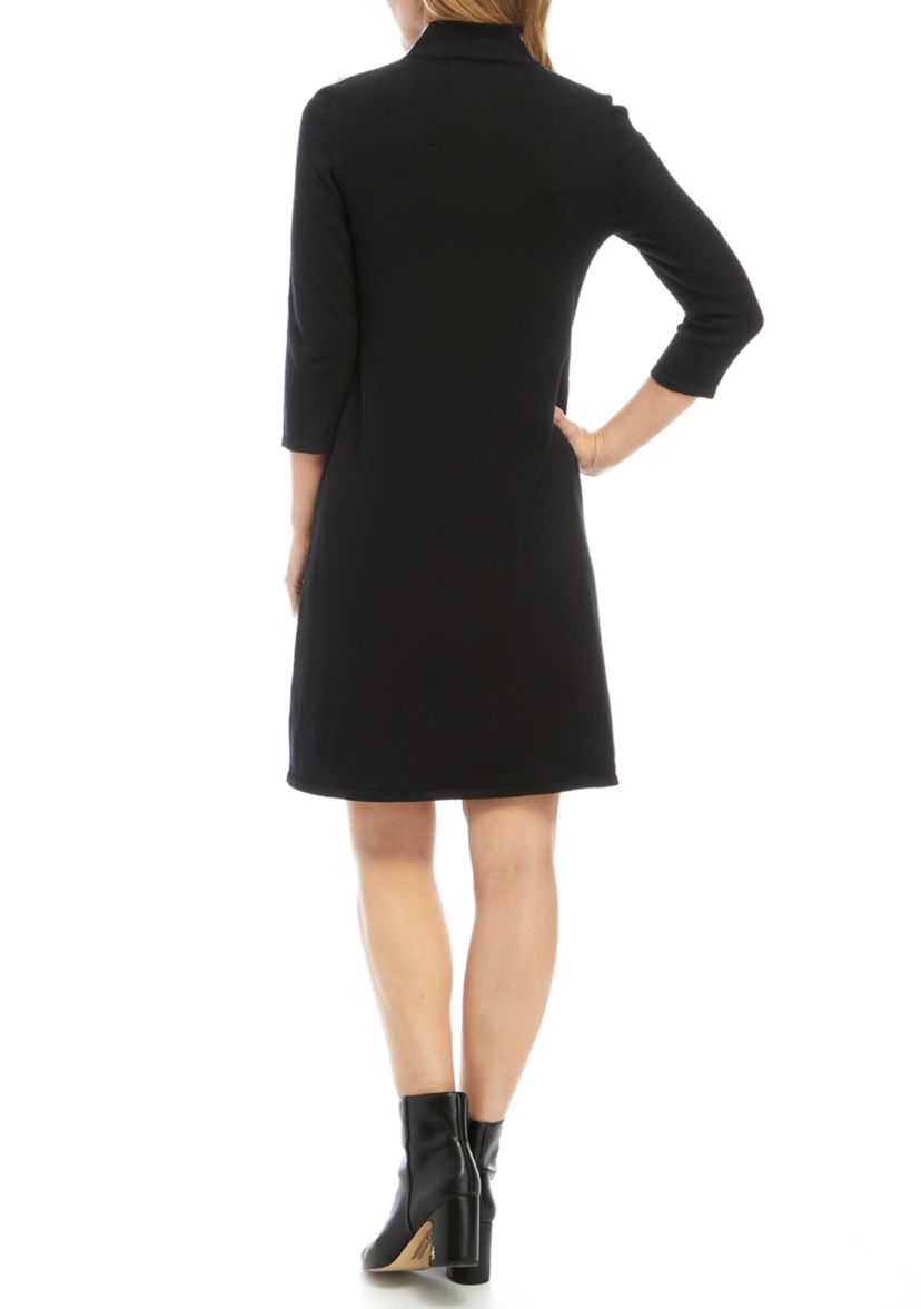 Womens Button Shoulder Stripe Sweater Dress