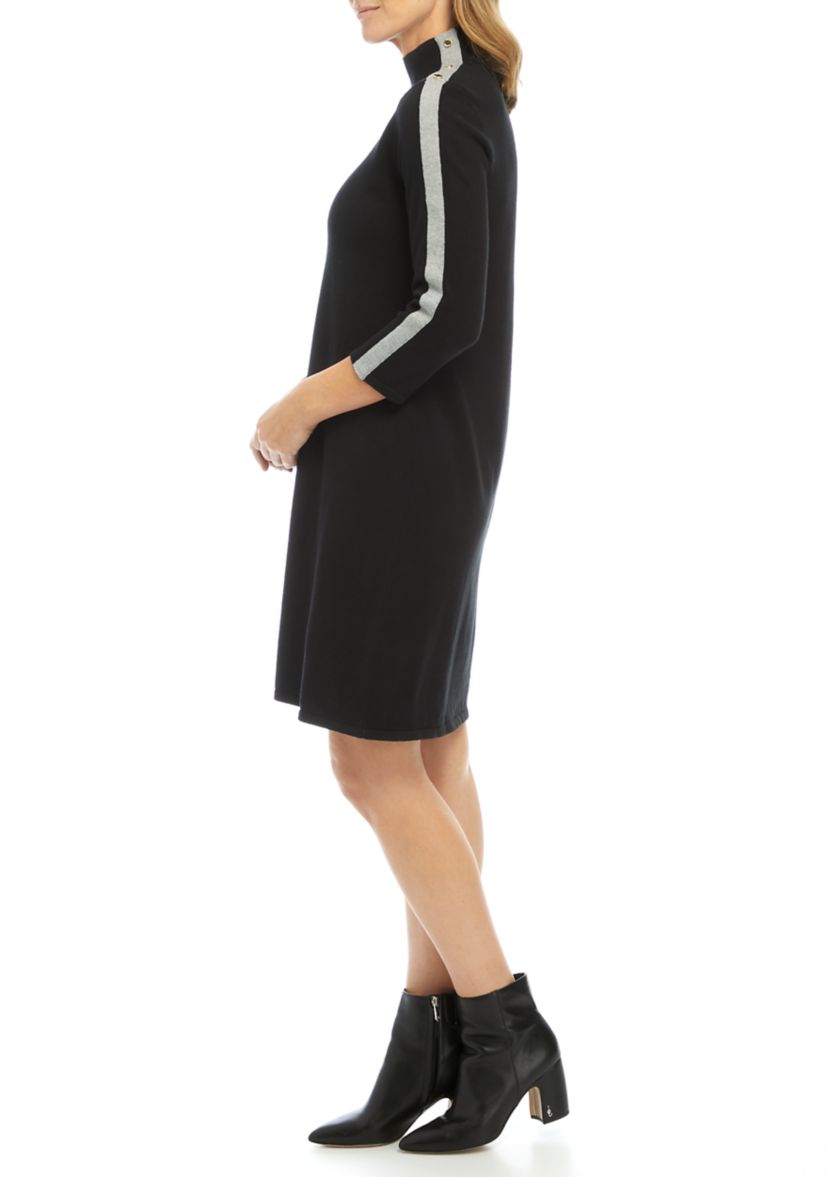 Womens Button Shoulder Stripe Sweater Dress