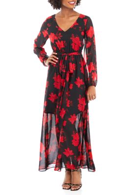 Nine West JENNIFER LONG SLV VNECK MAXI DRESS belk