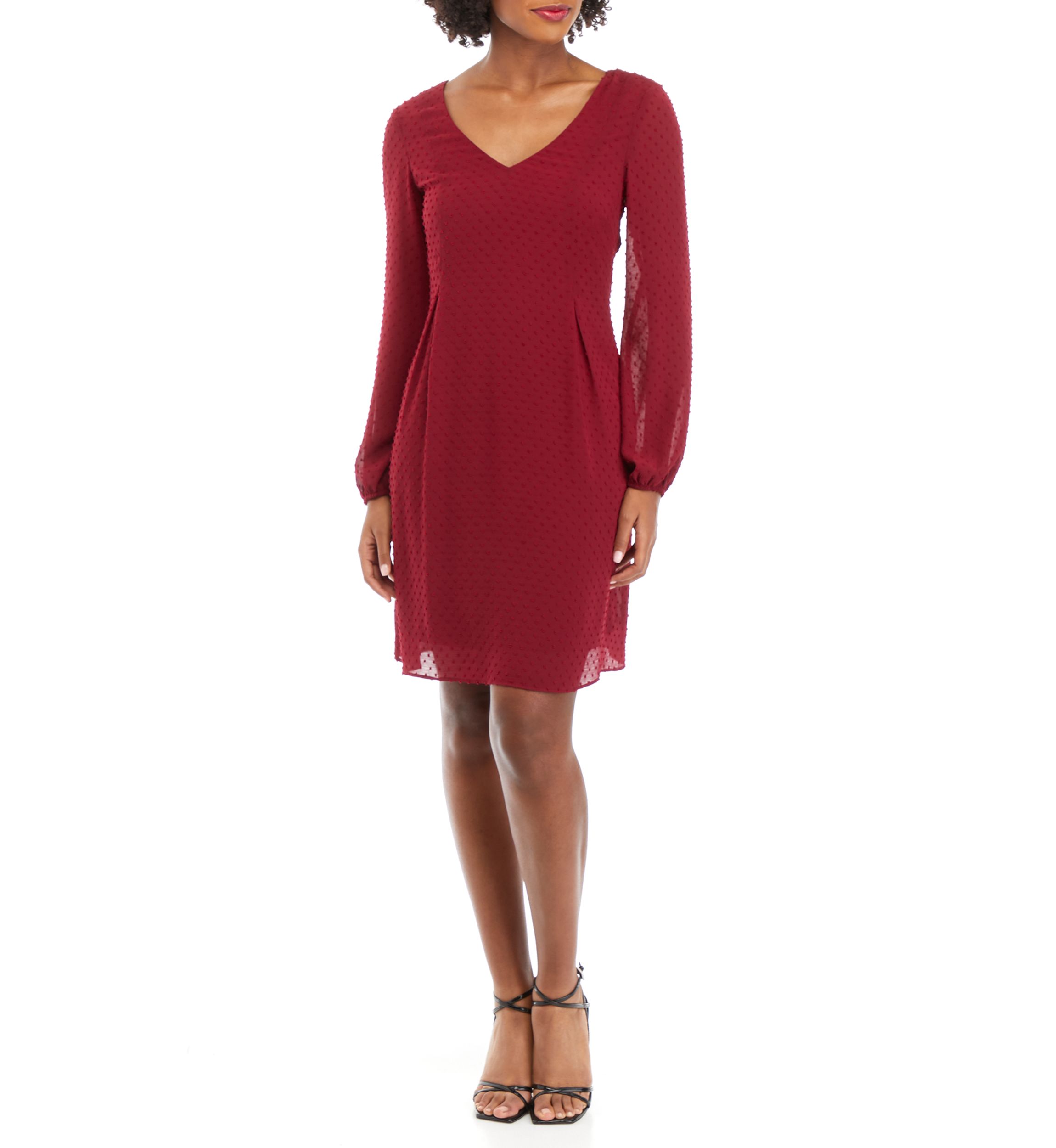LONG SLV SHIFT DRESS W/ TIE @CB