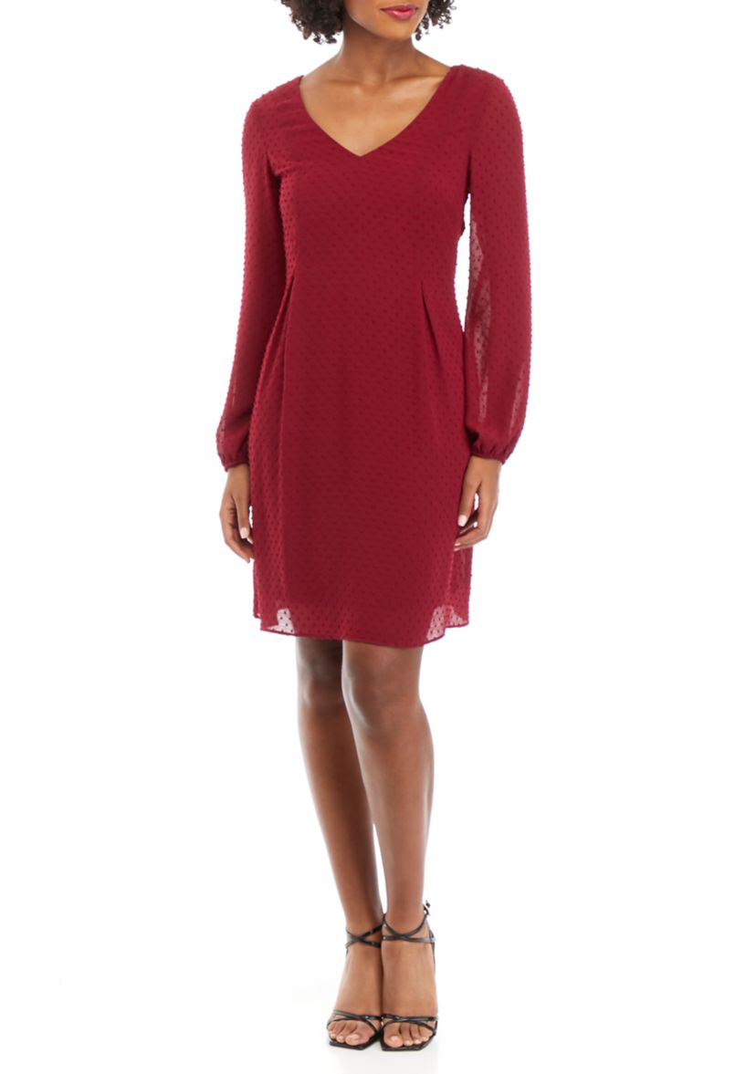 LONG SLV SHIFT DRESS W/ TIE @CB