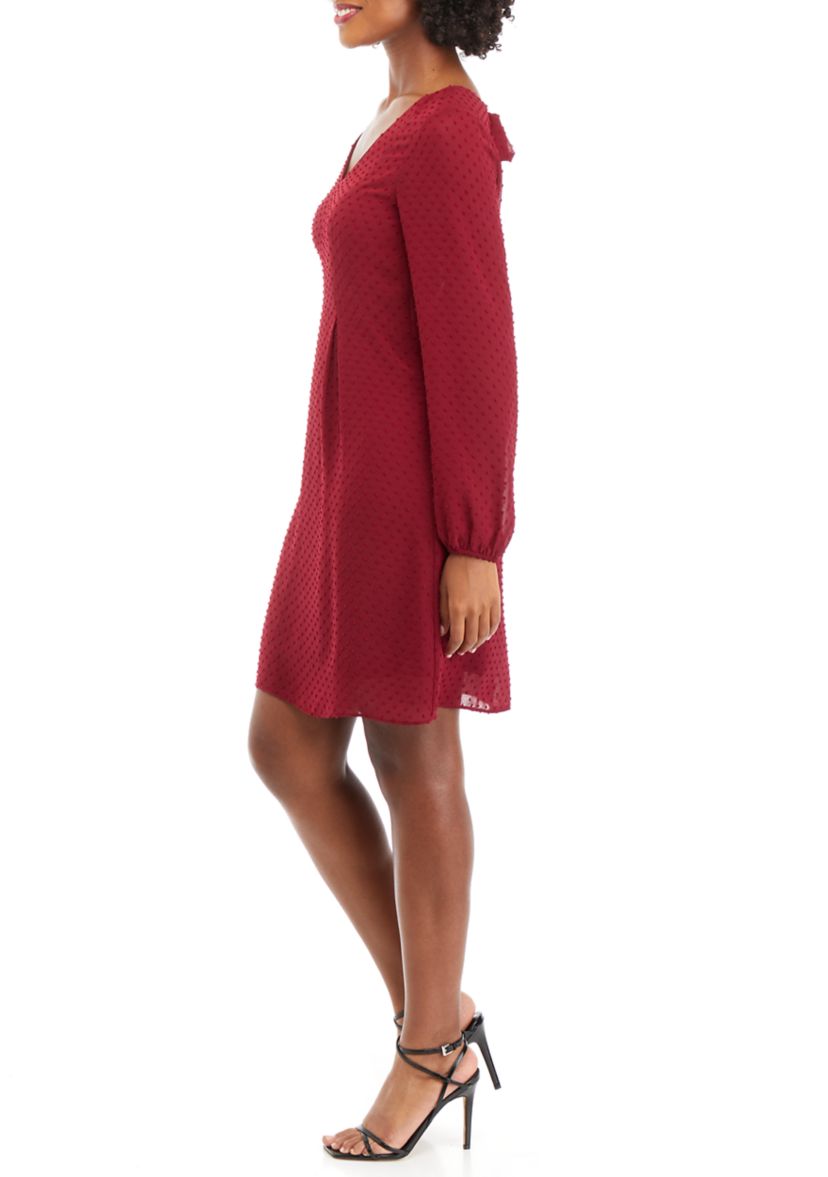 LONG SLV SHIFT DRESS W/ TIE @CB