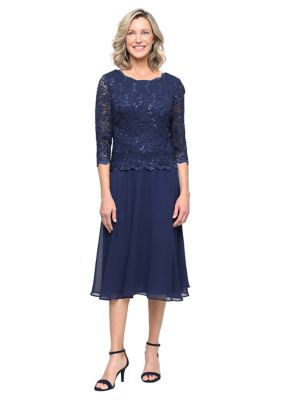 tea length alex evenings dresses Alex Evenings Women's Tea Length Embroidered Dress Illusion Sleeves (Petite Missy)