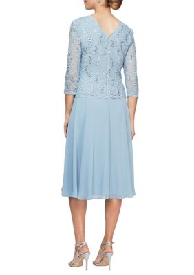 Alex Evenings Women s Tea Length Mock Dress with Sequin Lace