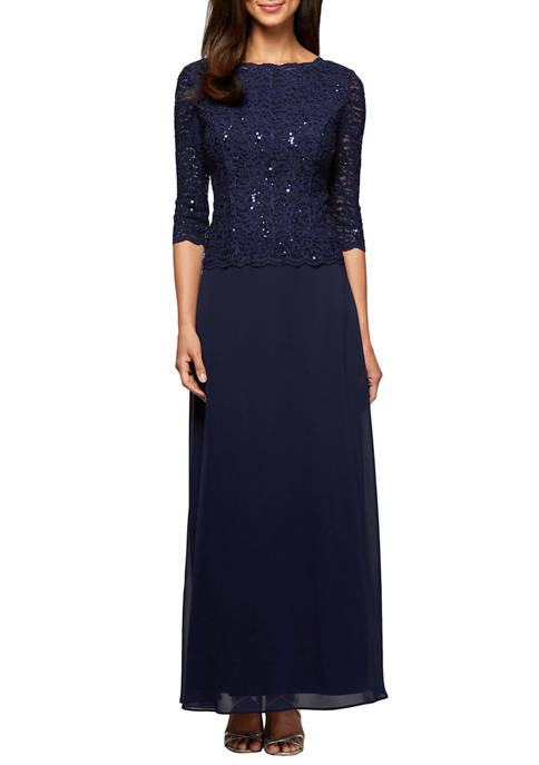 Alex Evenings Sequin Lace Bodice Chiffon Gown | belk