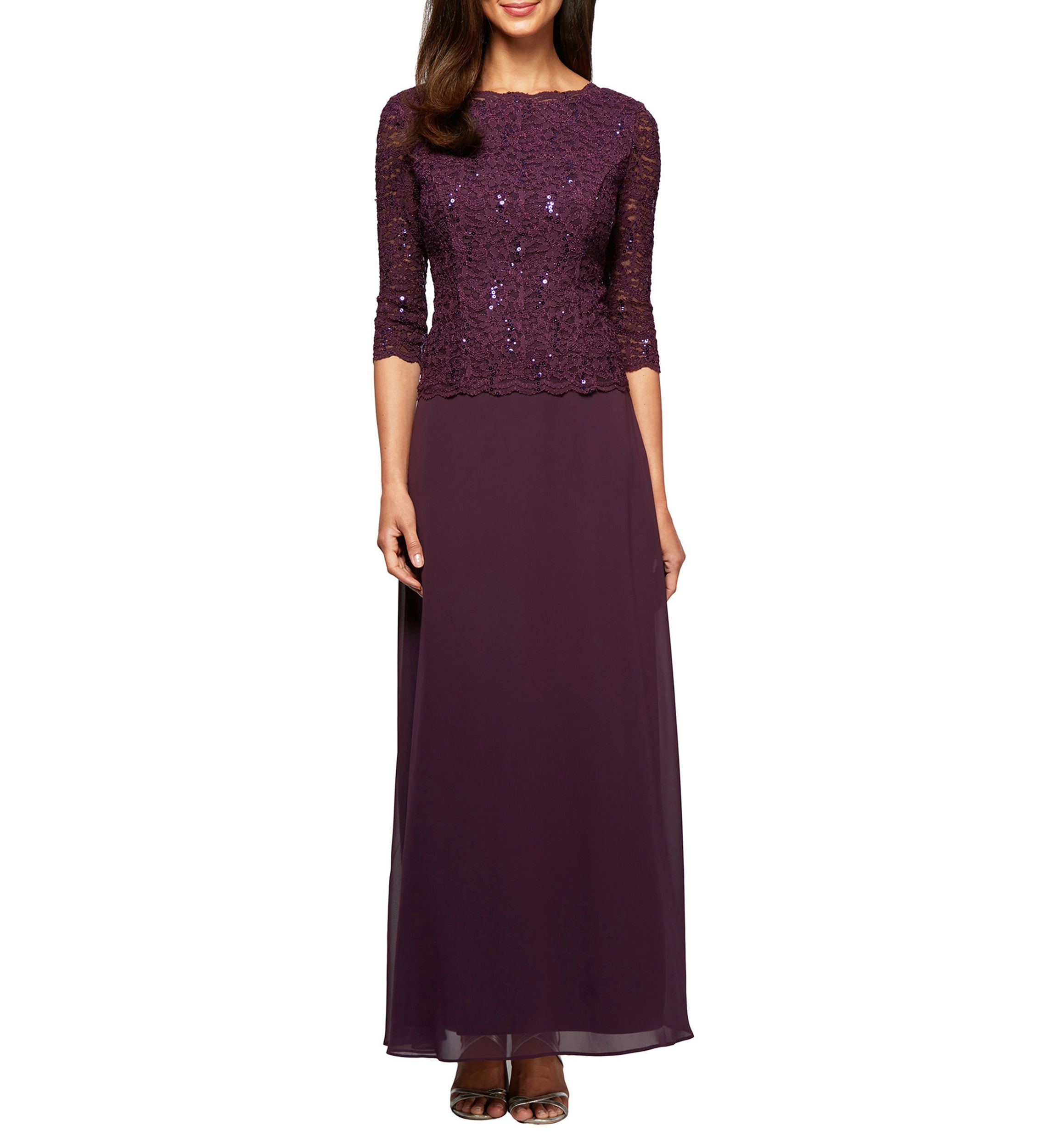 Alex Evenings Women's Sequin Lace Bodice Chiffon Gown, 12