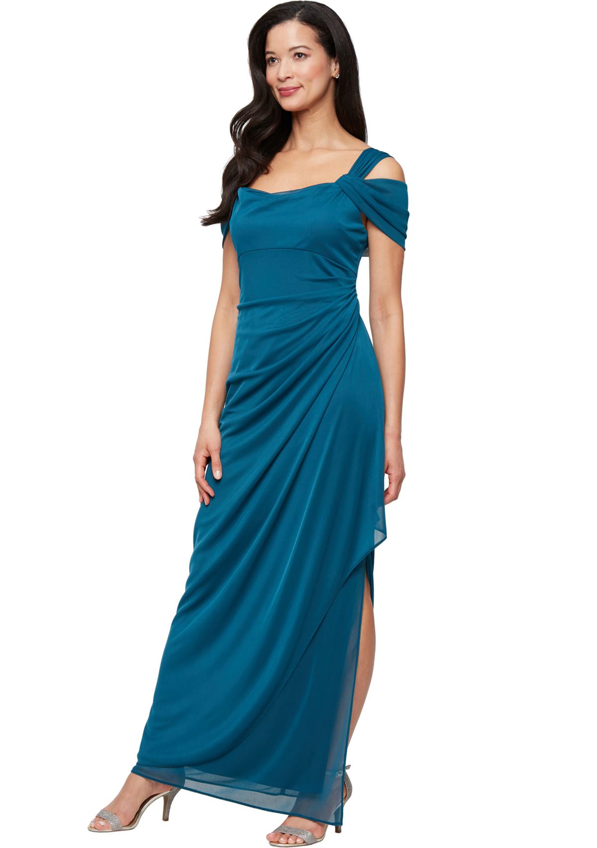 Womens Cold Shoulder Mesh Gown