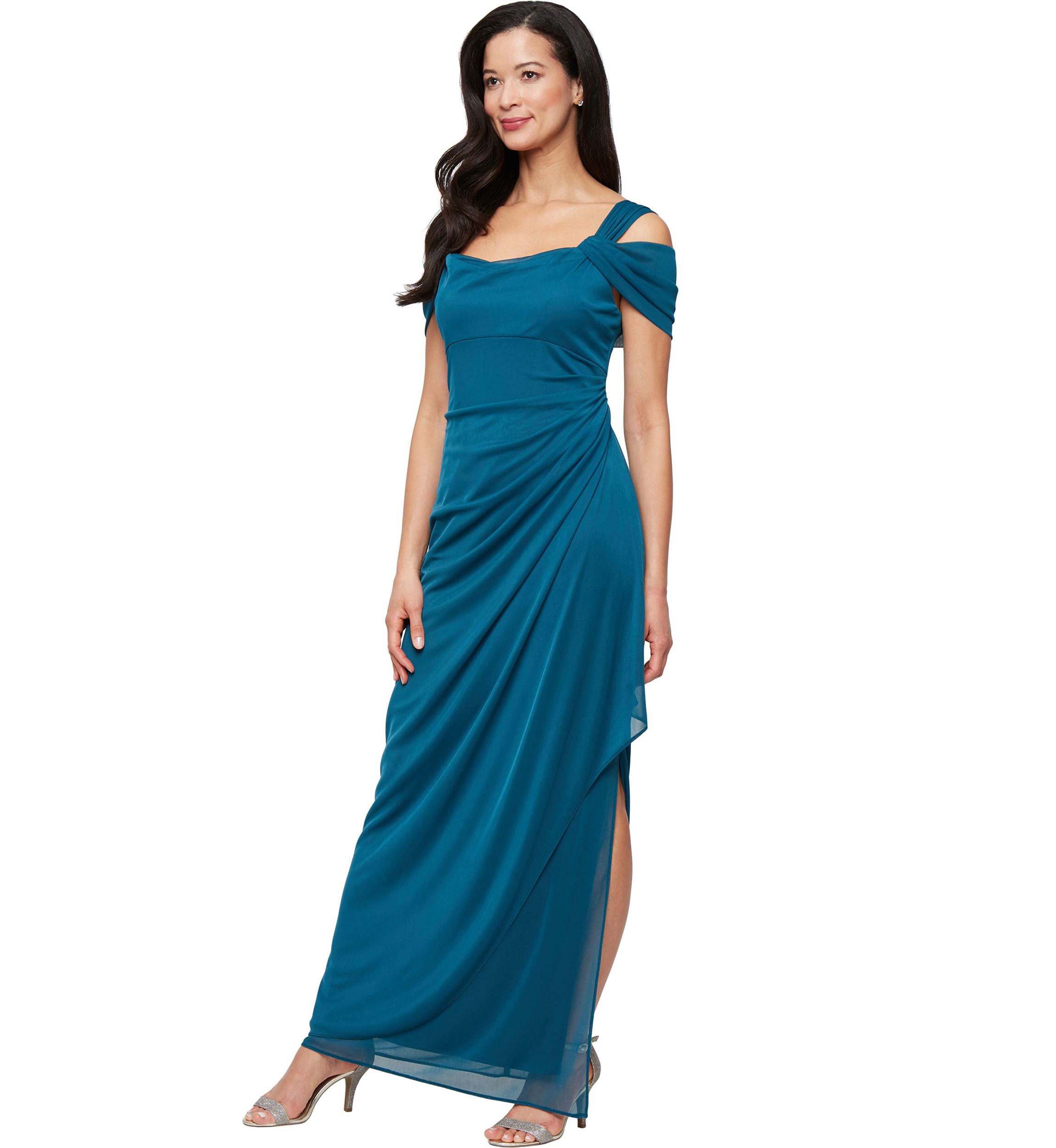 Womens Cold Shoulder Mesh Gown