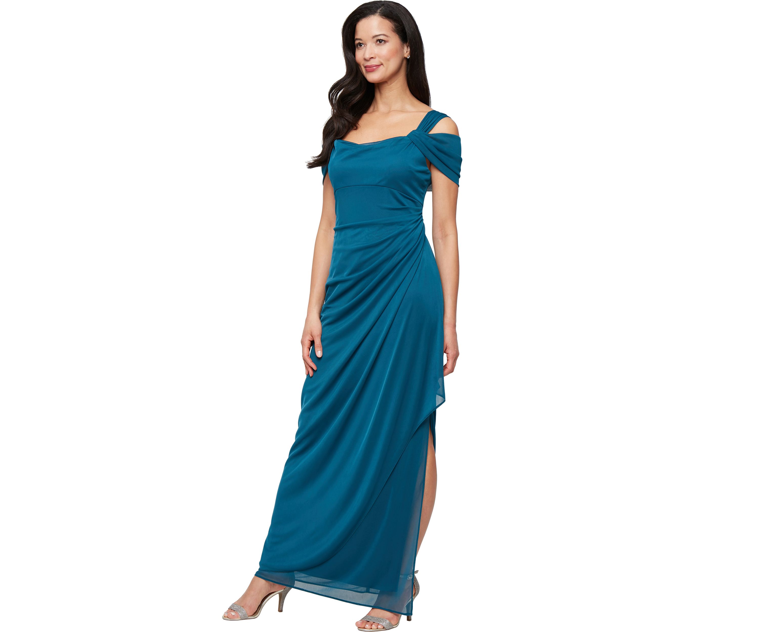Womens Cold Shoulder Mesh Gown