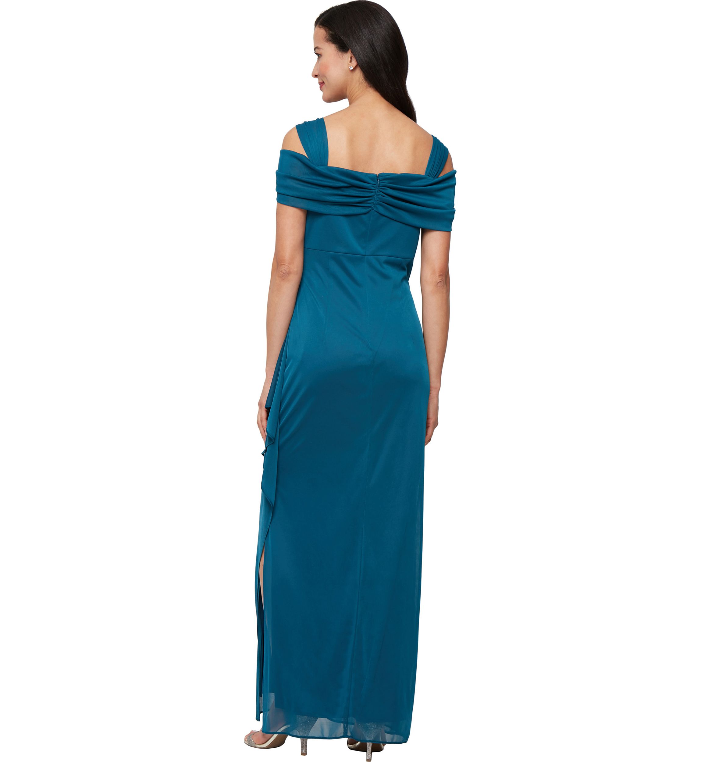 Womens Cold Shoulder Mesh Gown