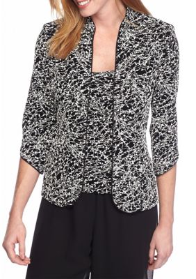Alex Evenings Women's Textured Mandarin Neck Glitter Knit Twinset, XL