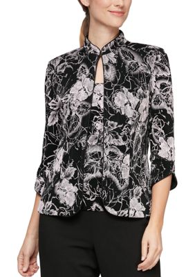 Women's 3/4 Sleeve Printed Mandarin Neck Twinset Top