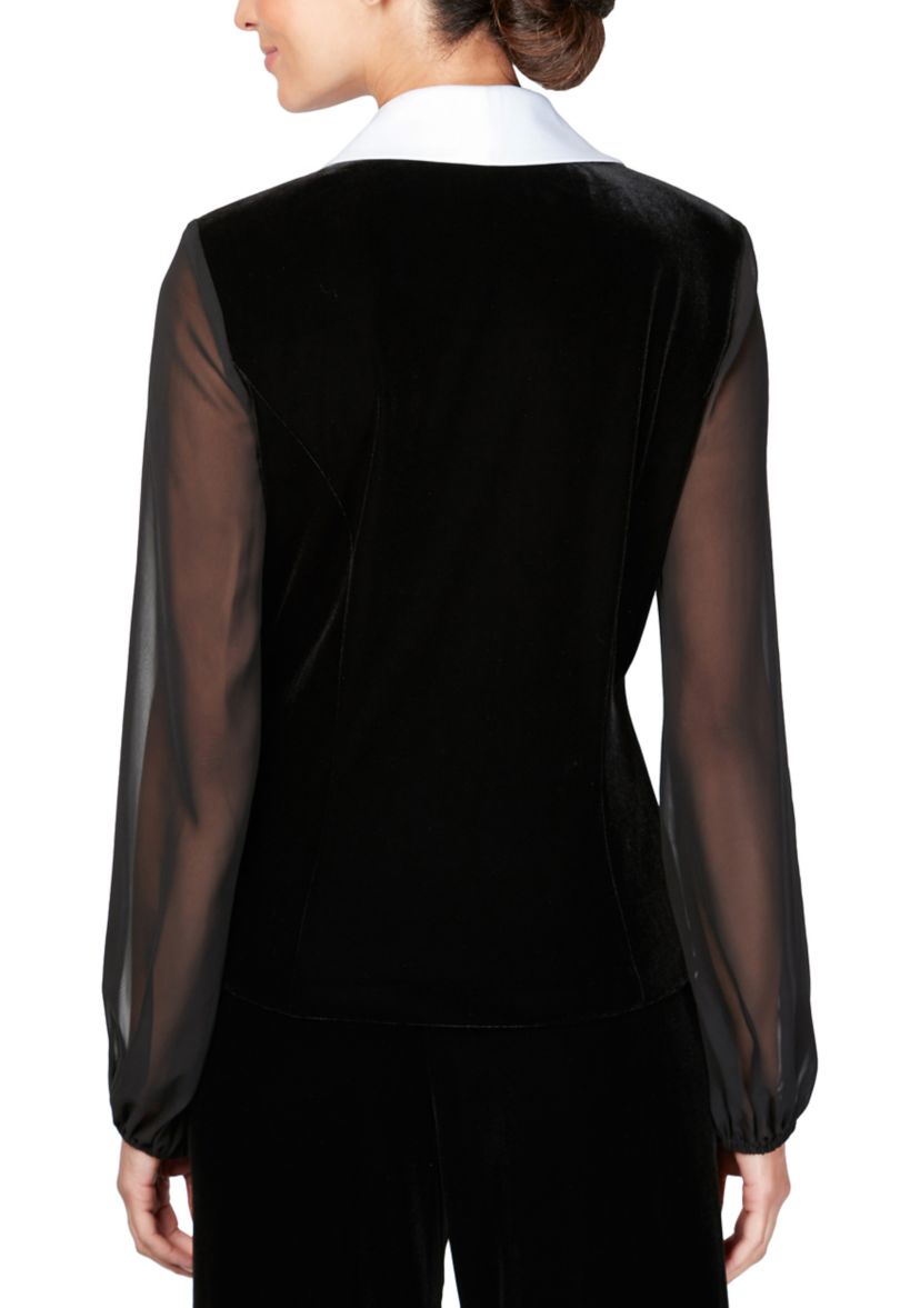 Womens Mesh Sleeve Velvet Wrap Blouse