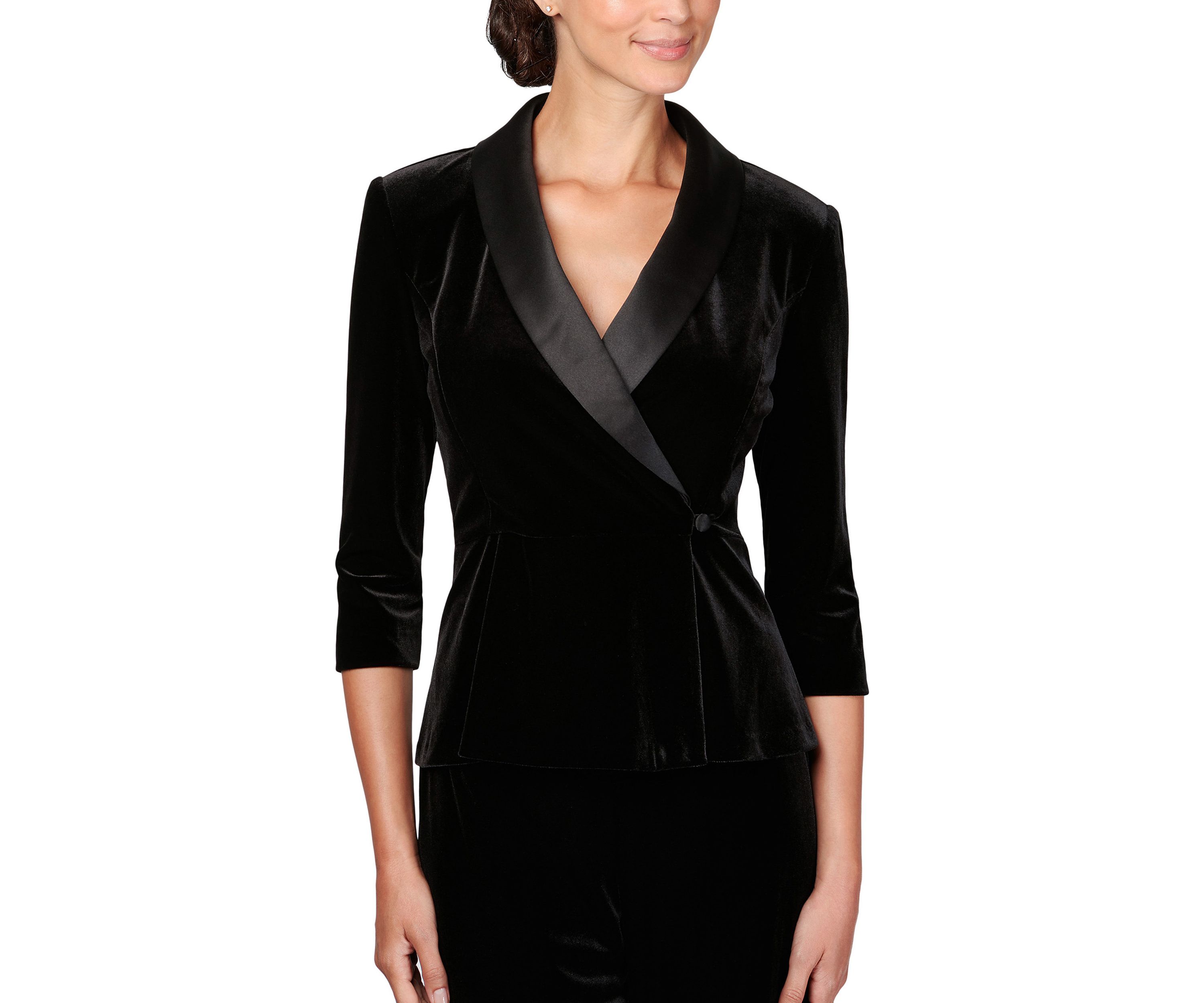 Womens Velvet Blouse with Modified Peplum