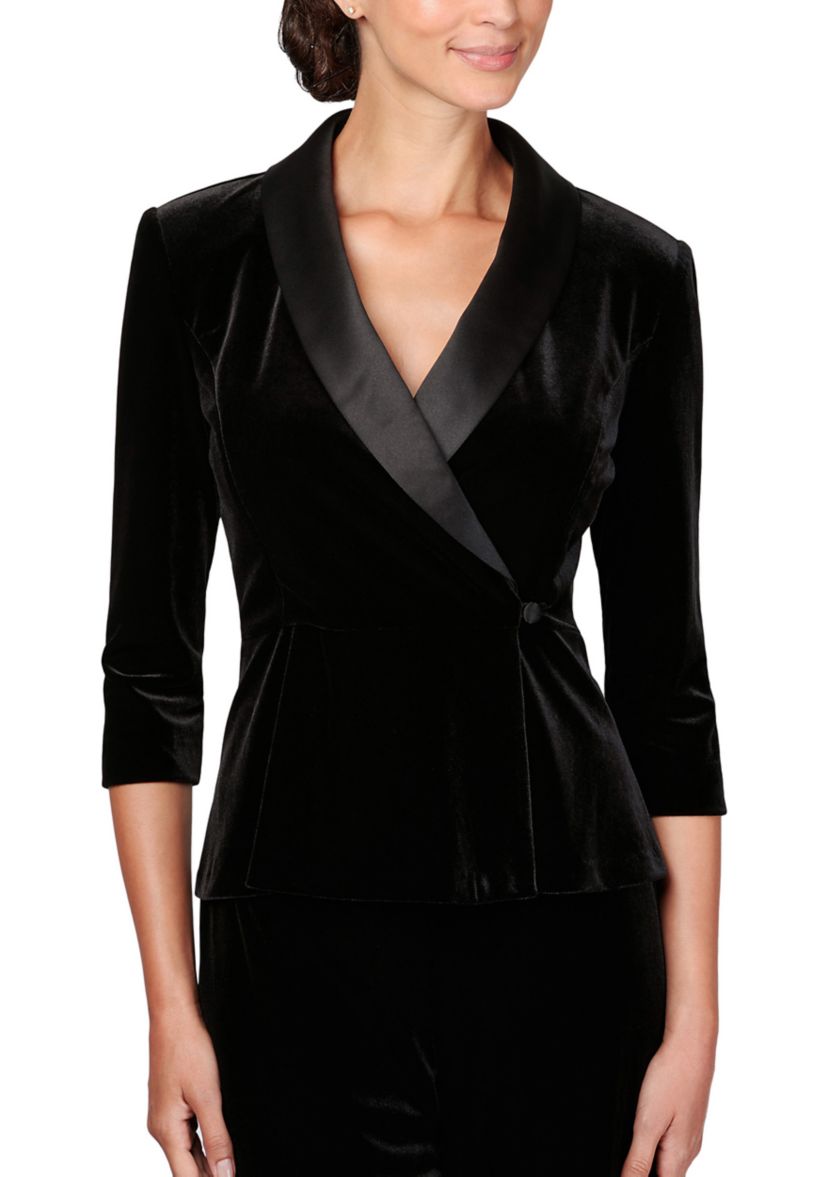Womens Velvet Blouse with Modified Peplum