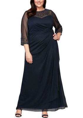 Alex Evenings Plus Size Mesh Gown with Beaded Illusion Neckline belk