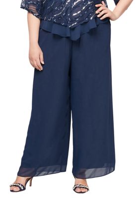 Alex Evenings Women's Plus Size Straight Leg Chiffon Pants