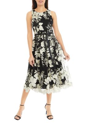 Alex Evenings Women s Midi Length Sleeveless Embroidered Dress belk