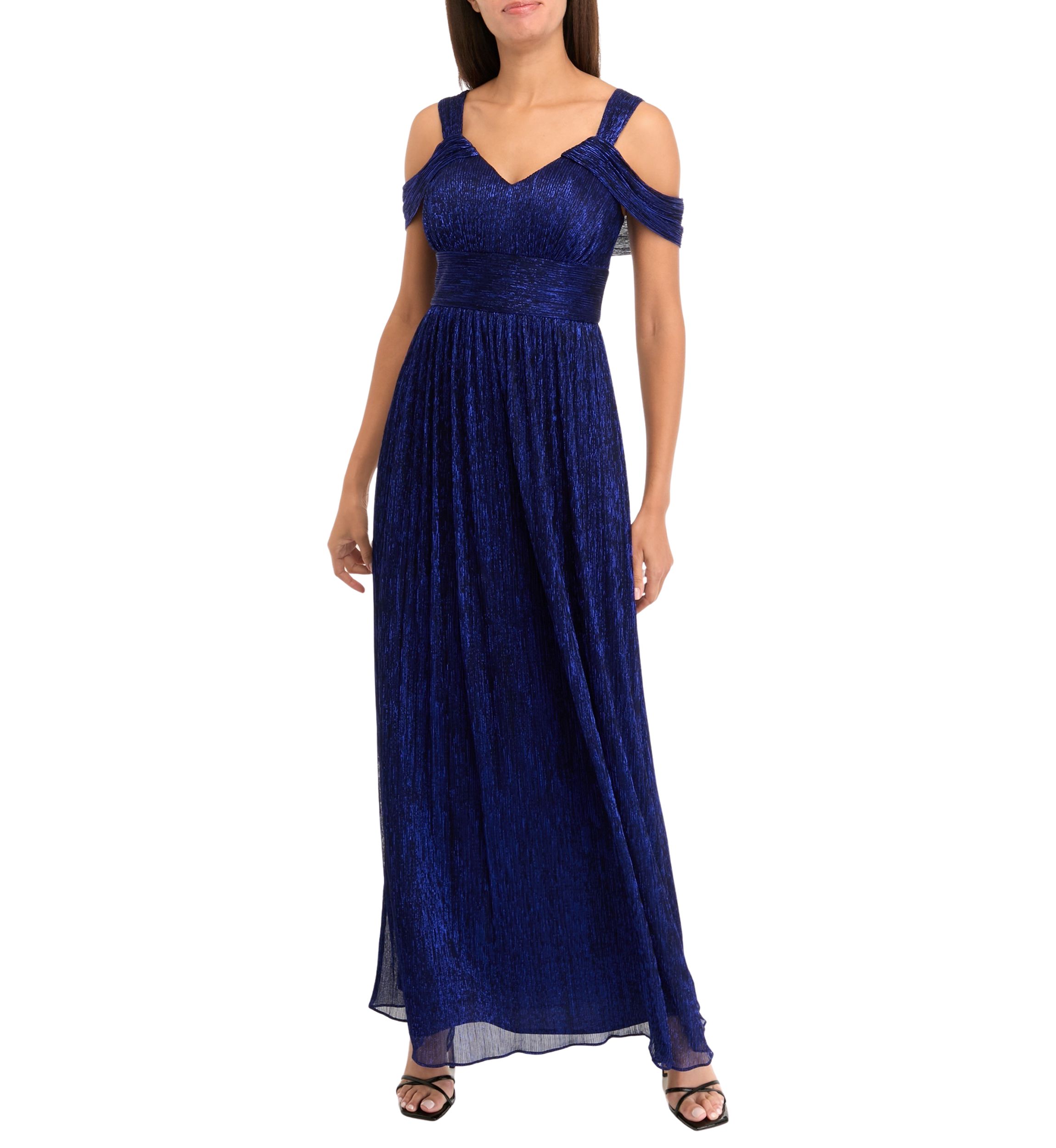 Womens Solid Glitter Chiffon Gown