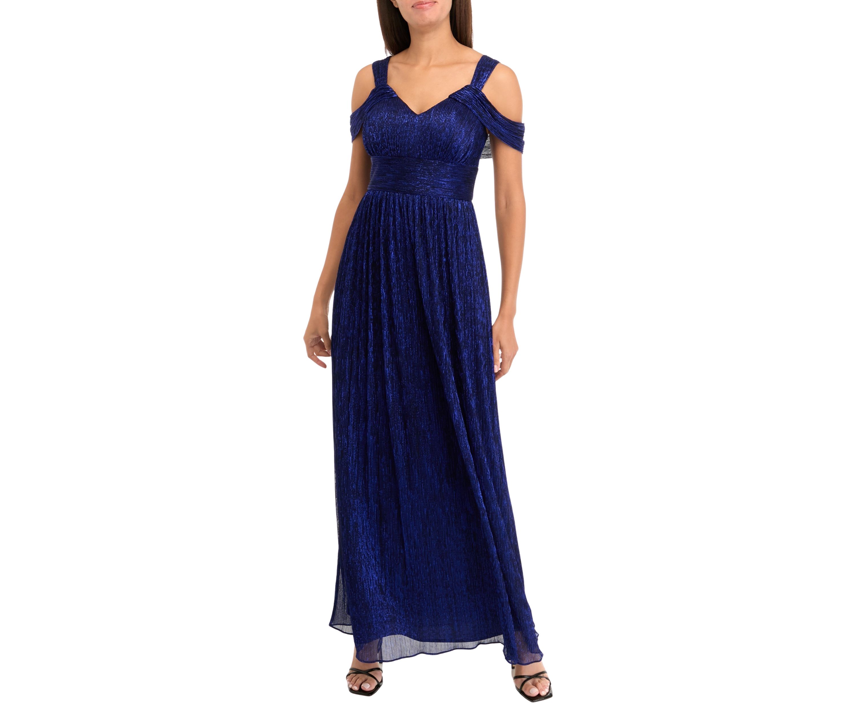 Womens Solid Glitter Chiffon Gown