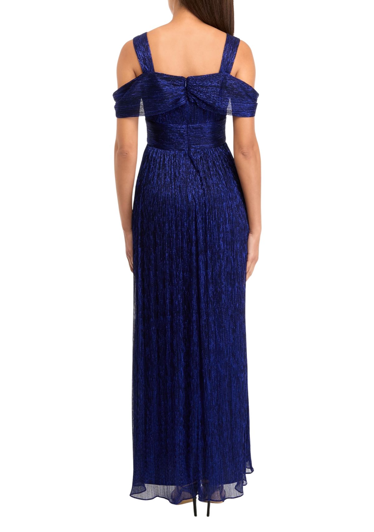 Womens Solid Glitter Chiffon Gown