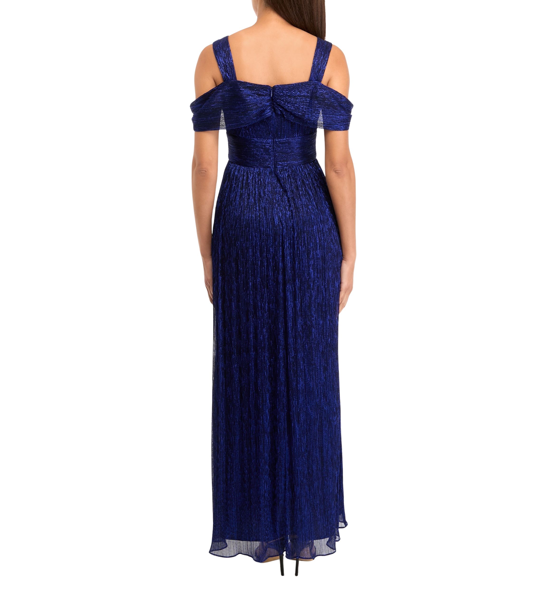 Womens Solid Glitter Chiffon Gown