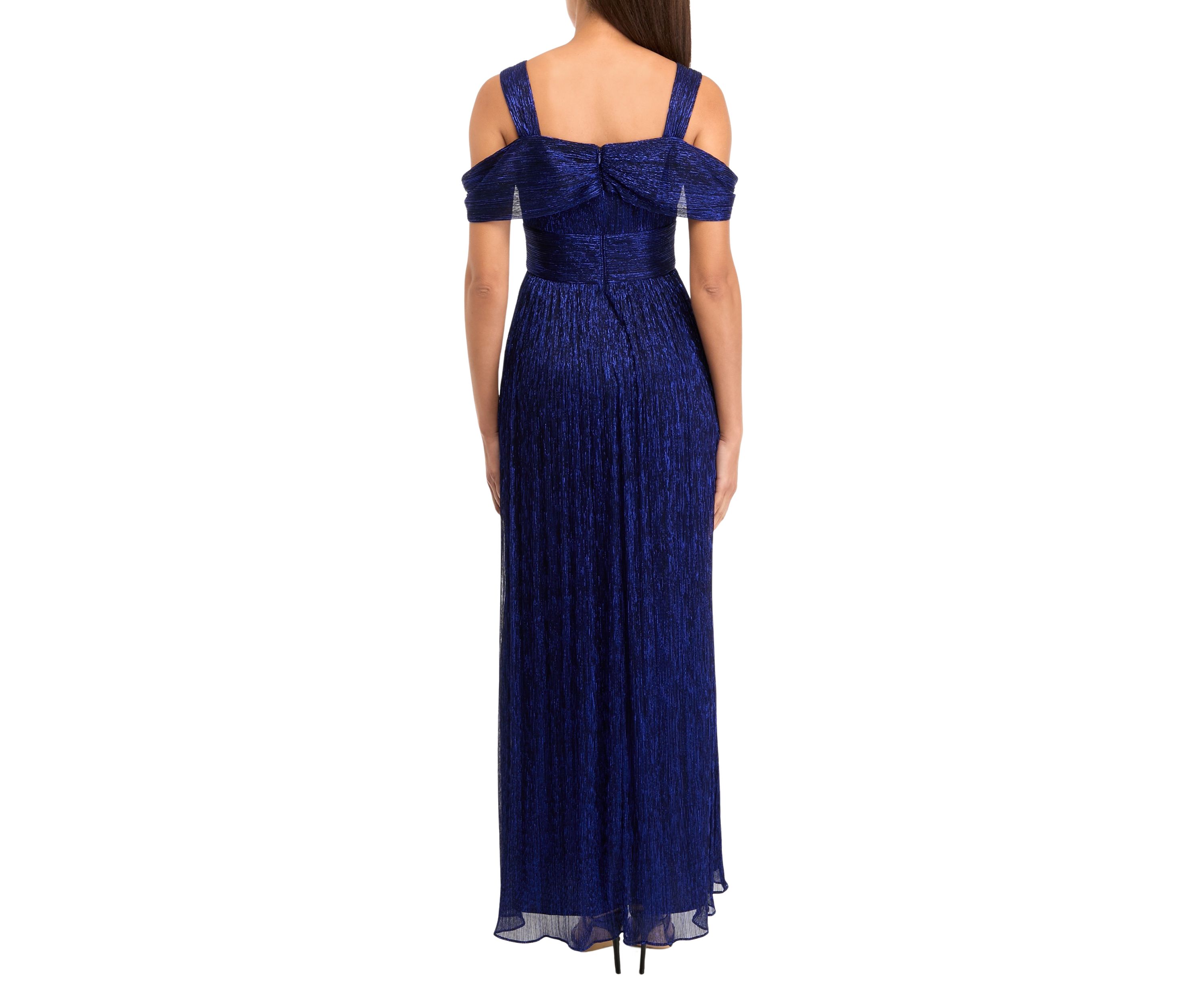 Womens Solid Glitter Chiffon Gown