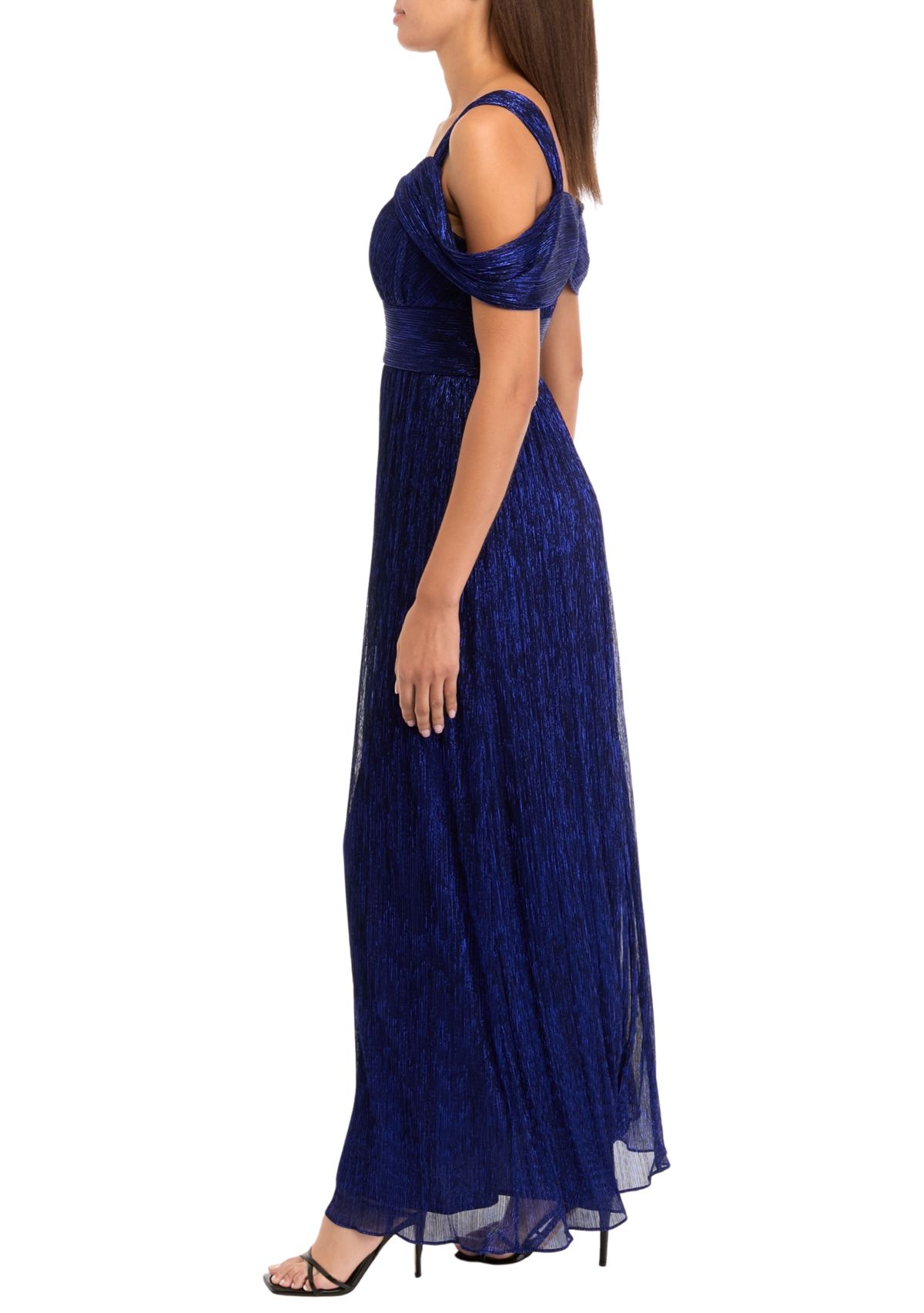 Womens Solid Glitter Chiffon Gown