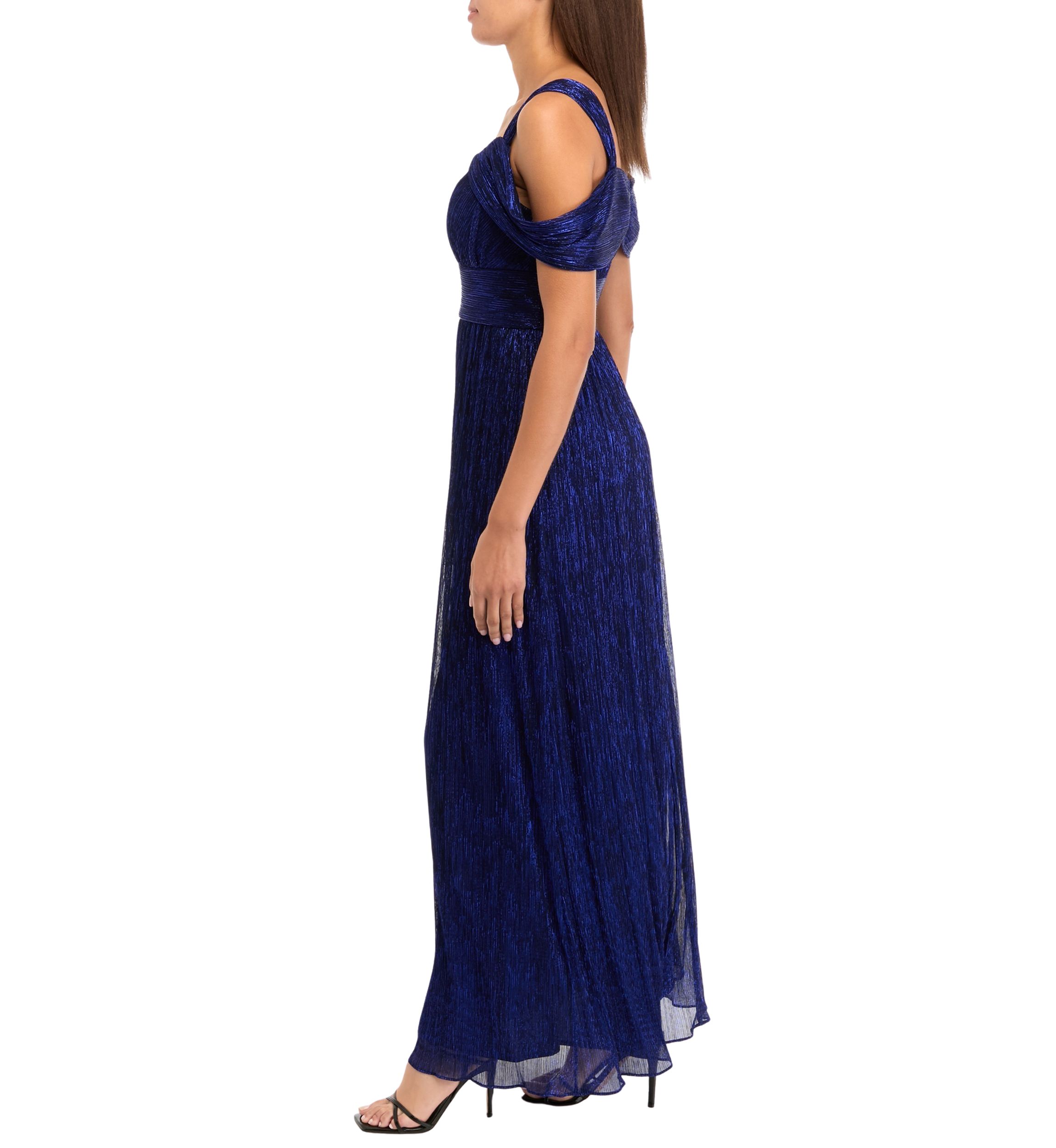 Womens Solid Glitter Chiffon Gown