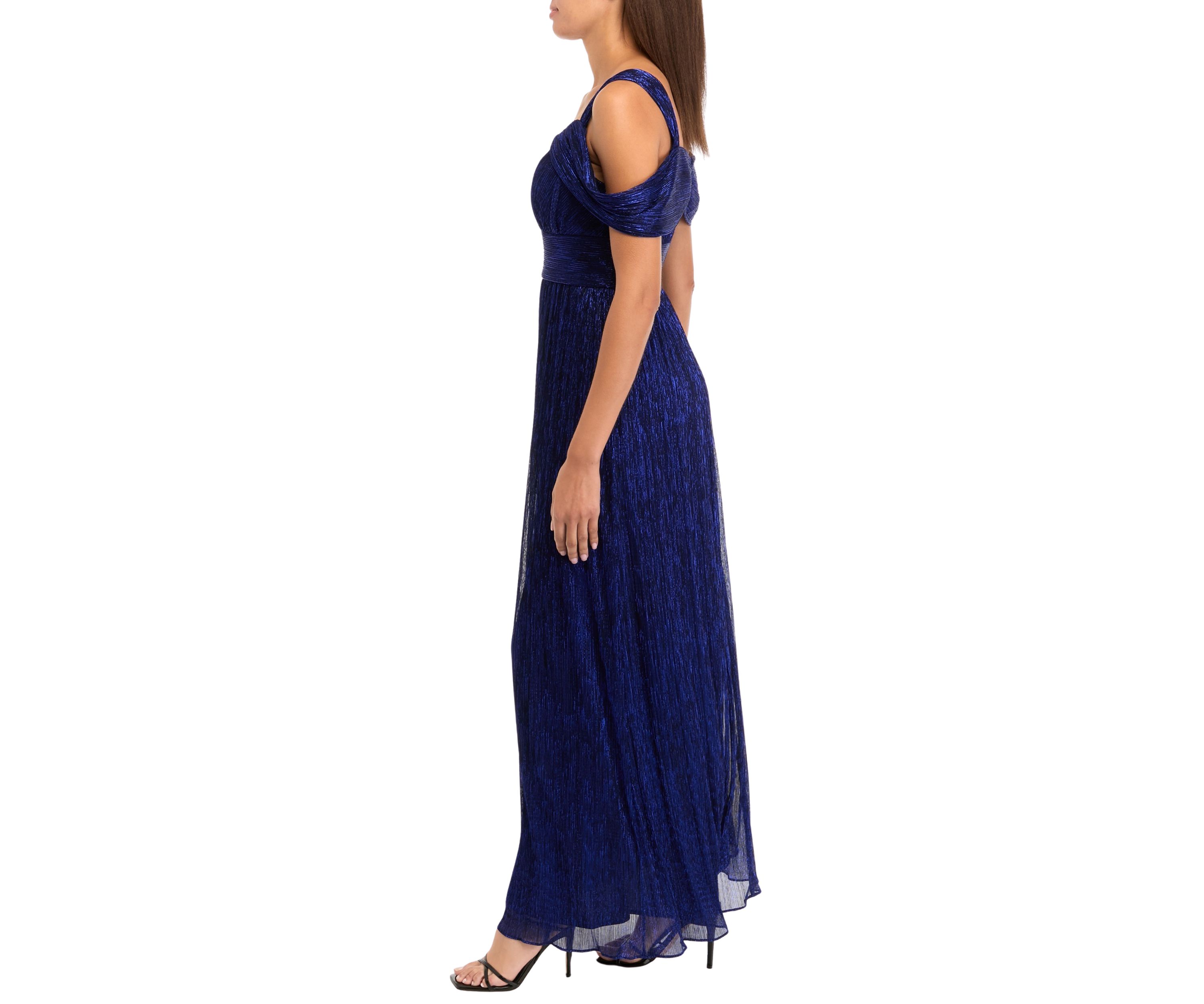 Womens Solid Glitter Chiffon Gown